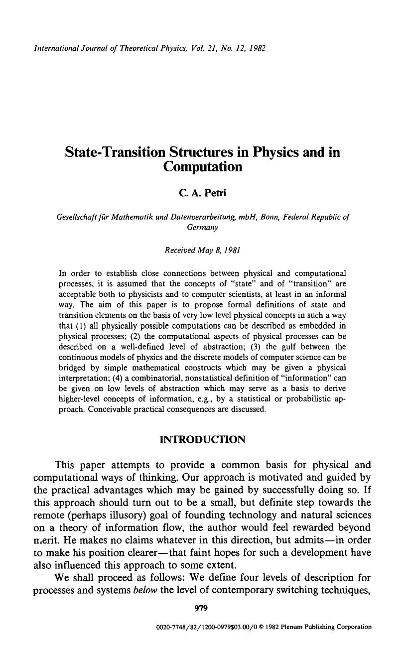 State-transition structures in physics and in computation by Unknown