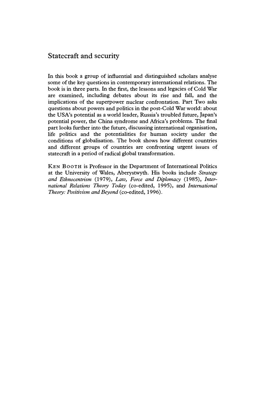 Statecraft and Security: The Cold War and Beyond by Ken Booth