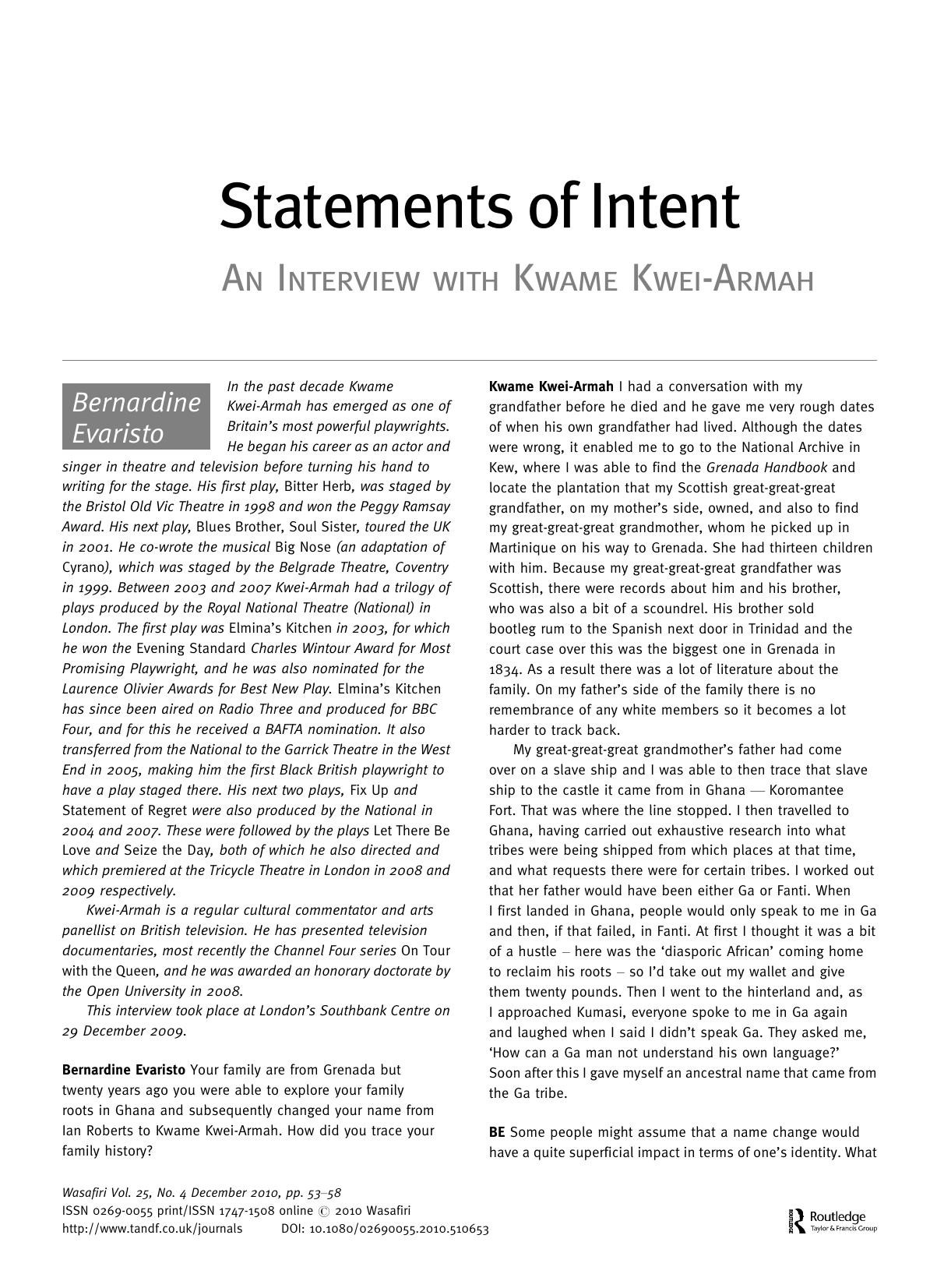 Statements of Intent by Bernardine Evaristo