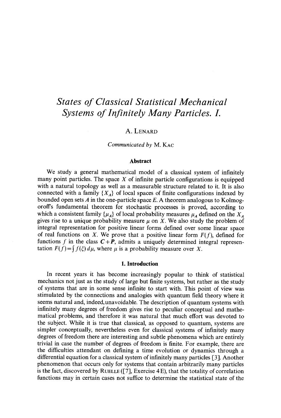 States of classical statistical mechanical systems of infinitely many particles. I by Unknown