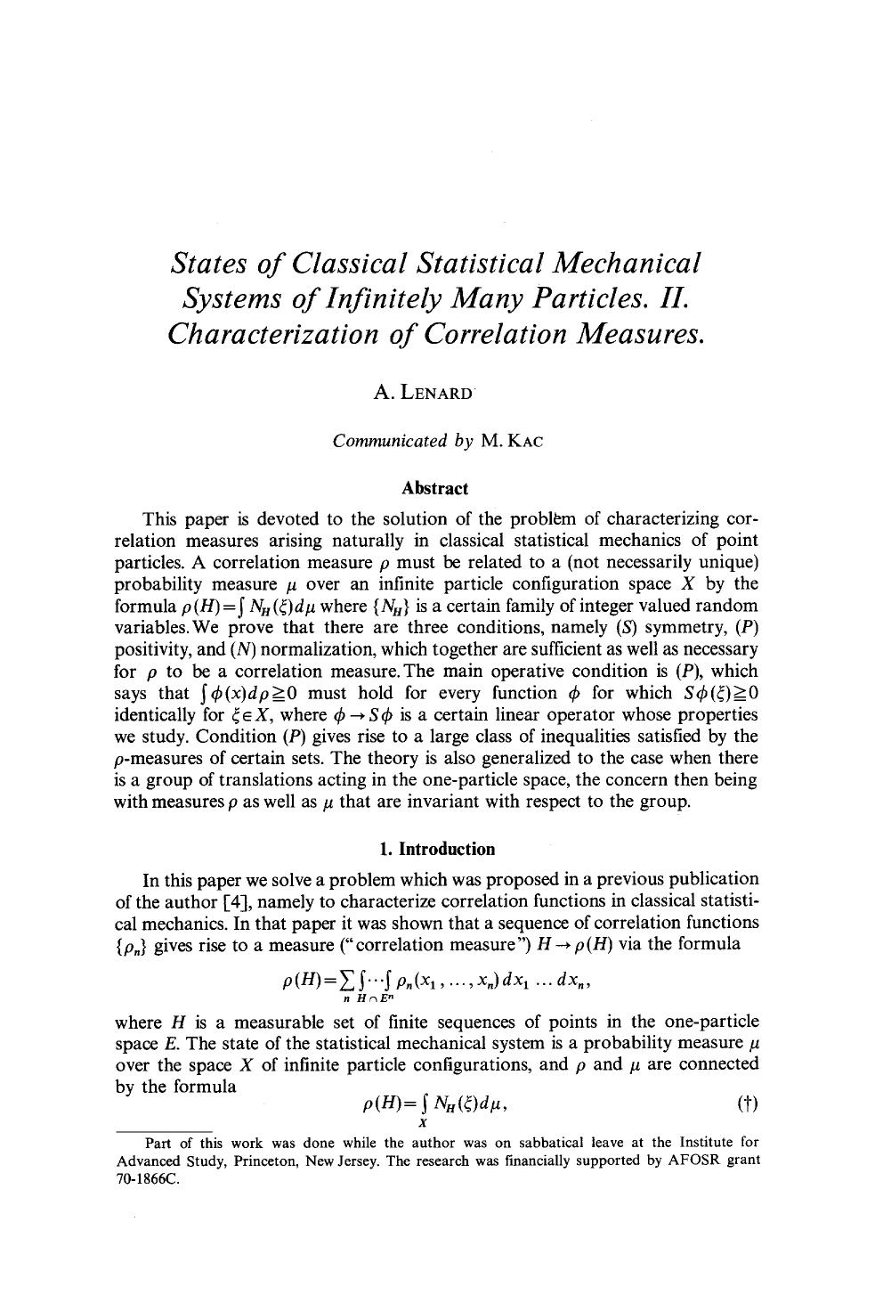 States of classical statistical mechanical systems of infinitely many particles. II. Characterization of correlation measures by Unknown