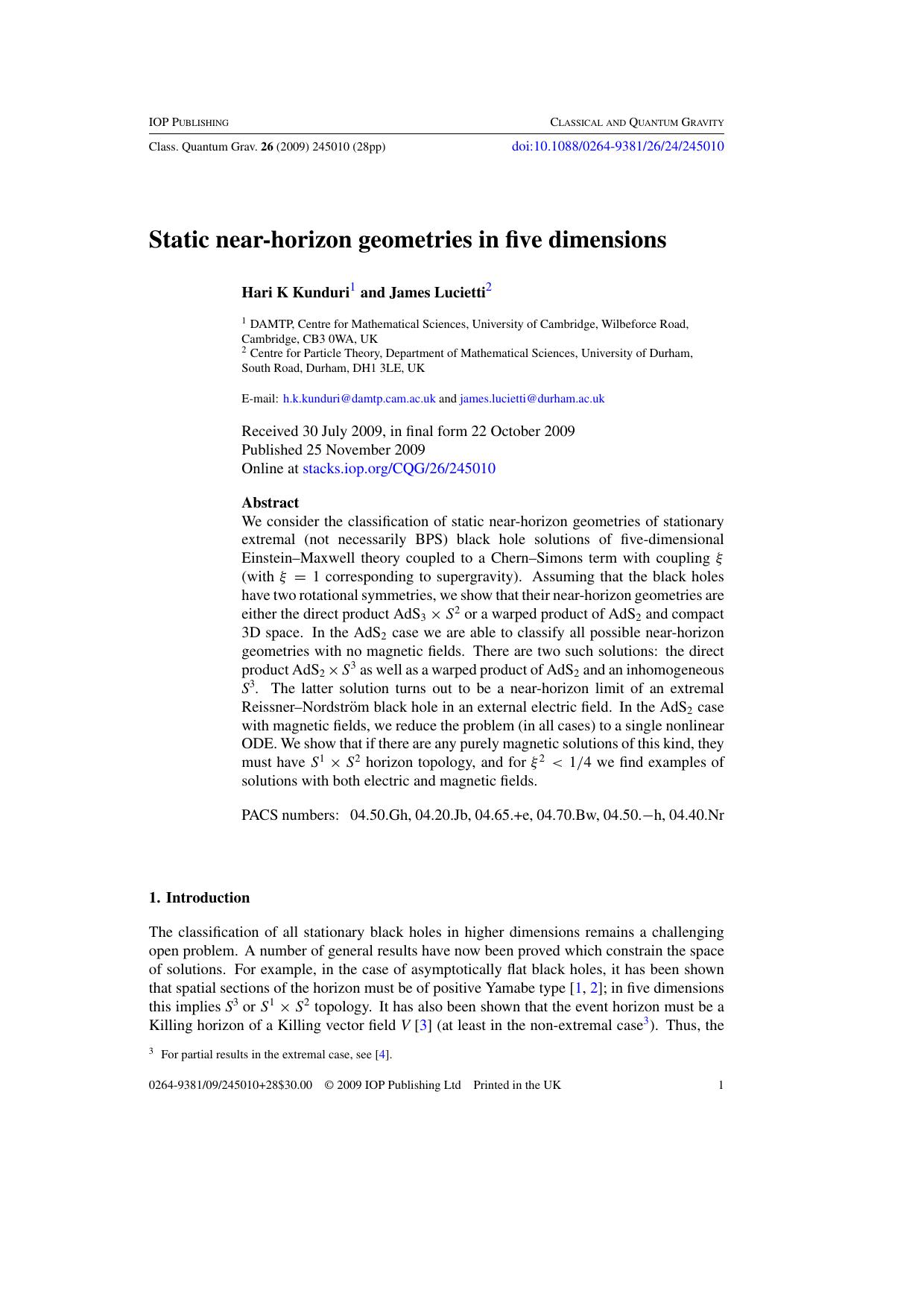 Static near-horizon geometries in five dimensions by H K Kunduri and J Lucietti