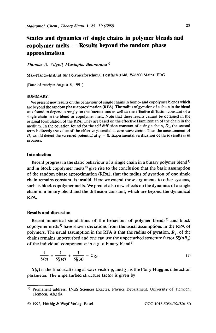 Statics and dynamics of single chains in polymer blends and copolymer melts - results beyond the random phase approximation by Unknown