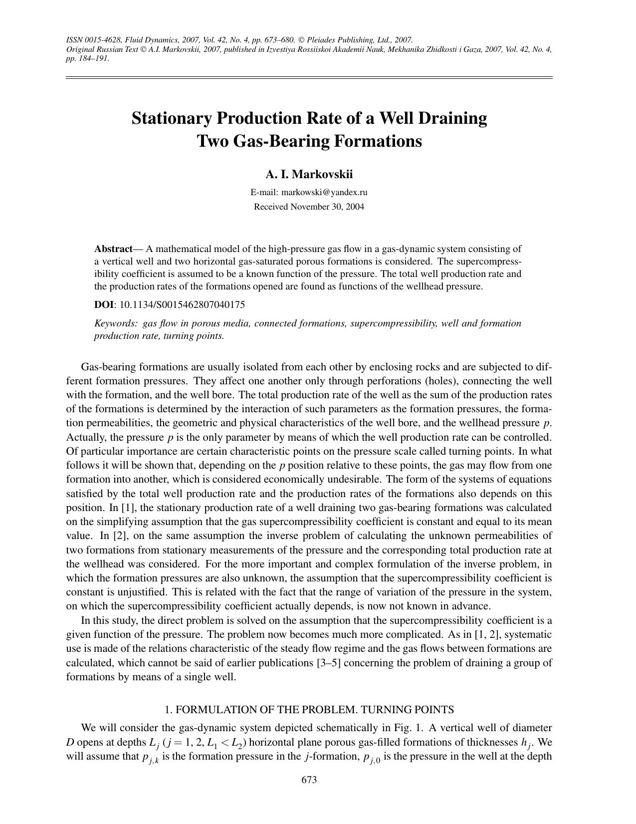 Stationary production rate of a well draining two gas-bearing formations by Unknown