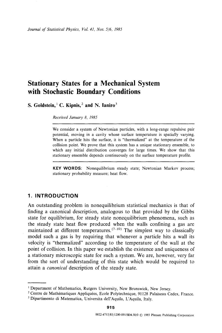 Stationary states for a mechanical system with stochastic boundary conditions by Unknown