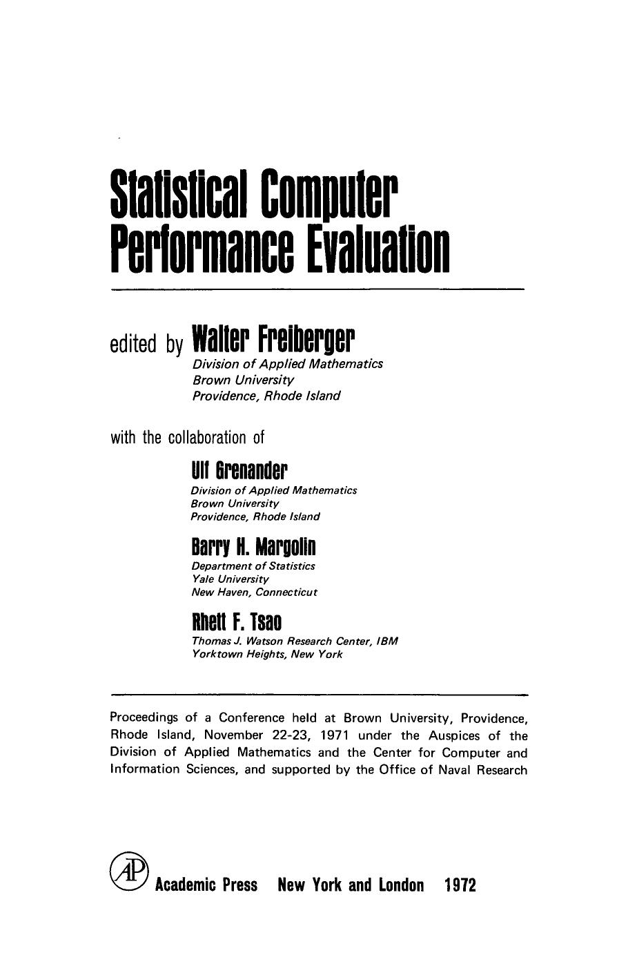 Statistical Computer Performance Evaluation by Walter Freiberger