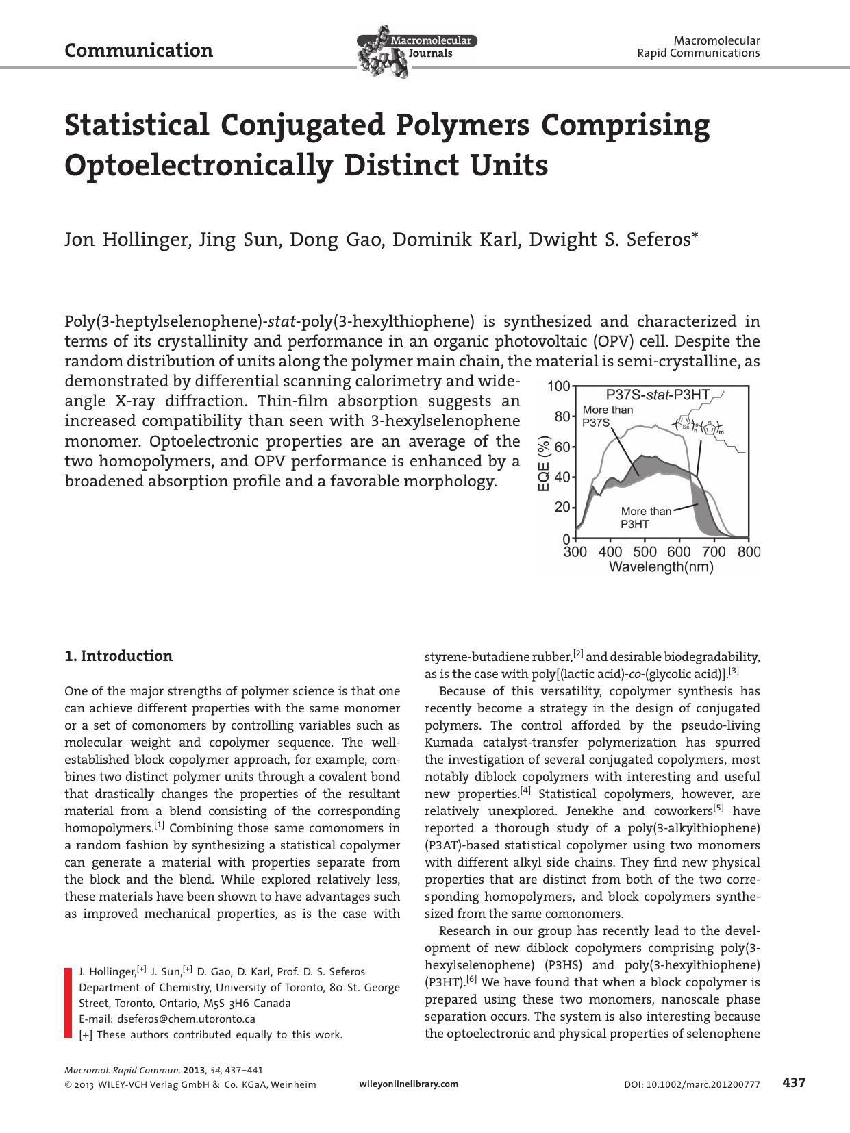 Statistical Conjugated Polymers Comprising Optoelectronically Distinct Units by wbpm