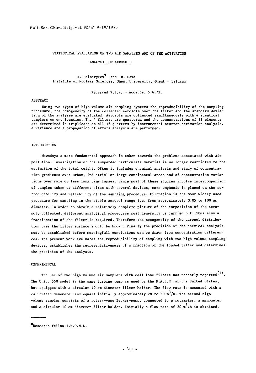 Statistical Evaluation of Two Air Samplers and of The activation Analysis of Aerosols by Unknown