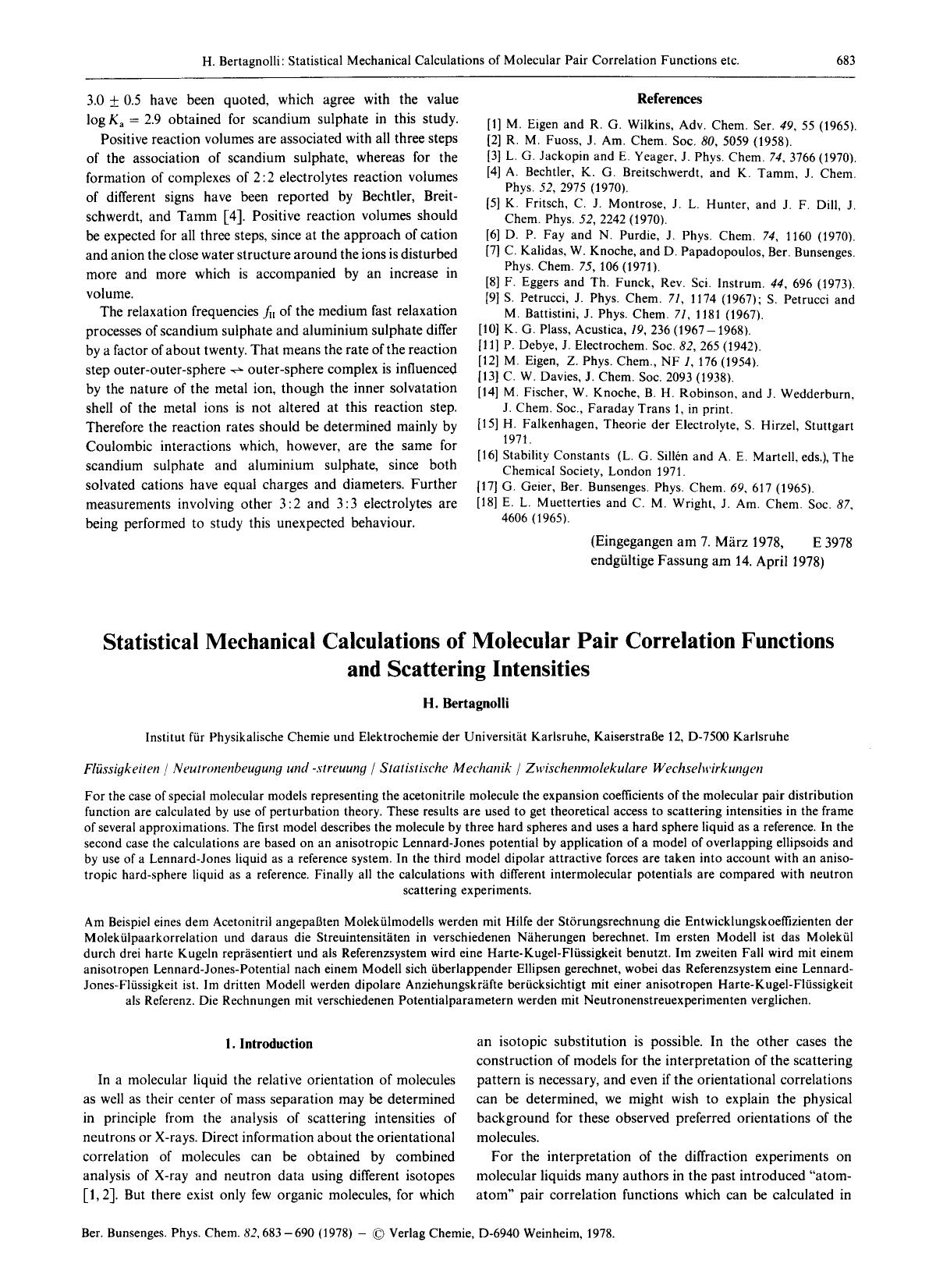 Statistical Mechanical Calculations of Molecular Pair Correlation Functions and Scattering Intensities by Unknown