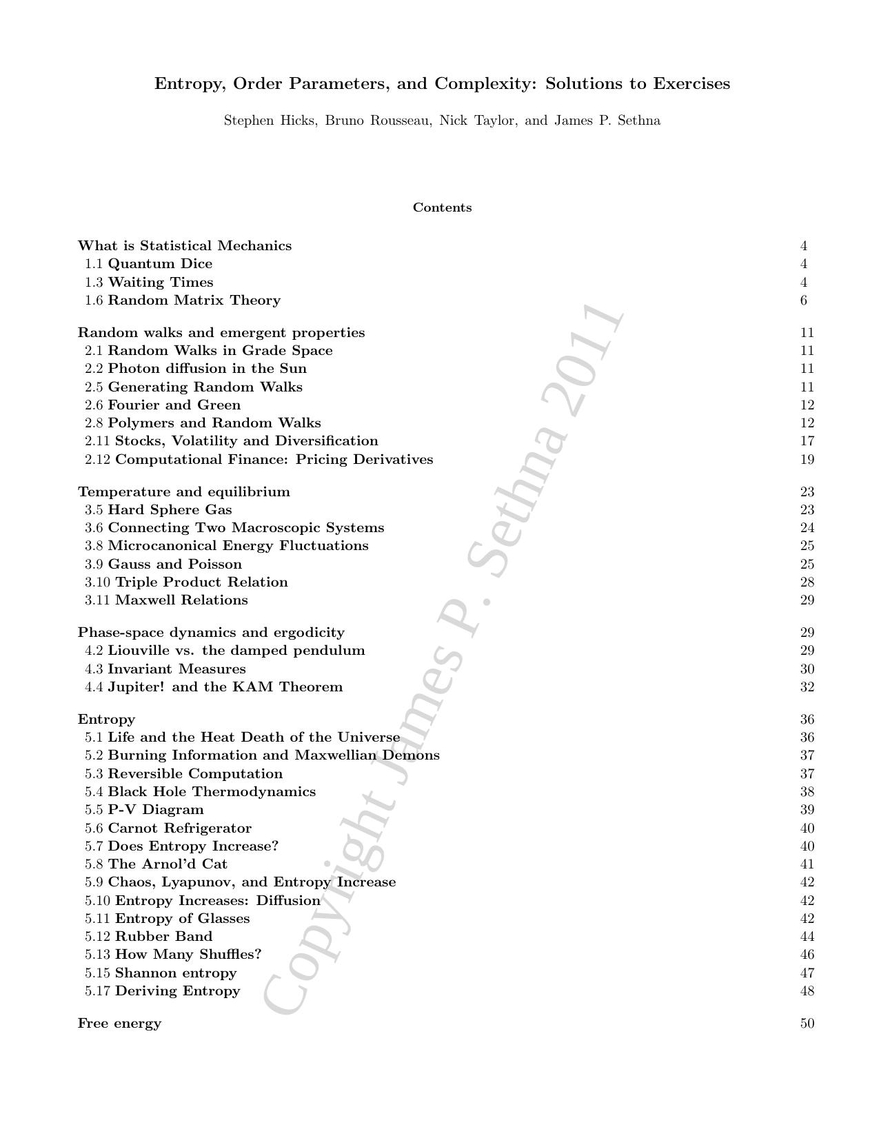 Statistical Mechanics Entropy Order Parameters and Complexity [Solutions to Exercises] by James P. Sethna