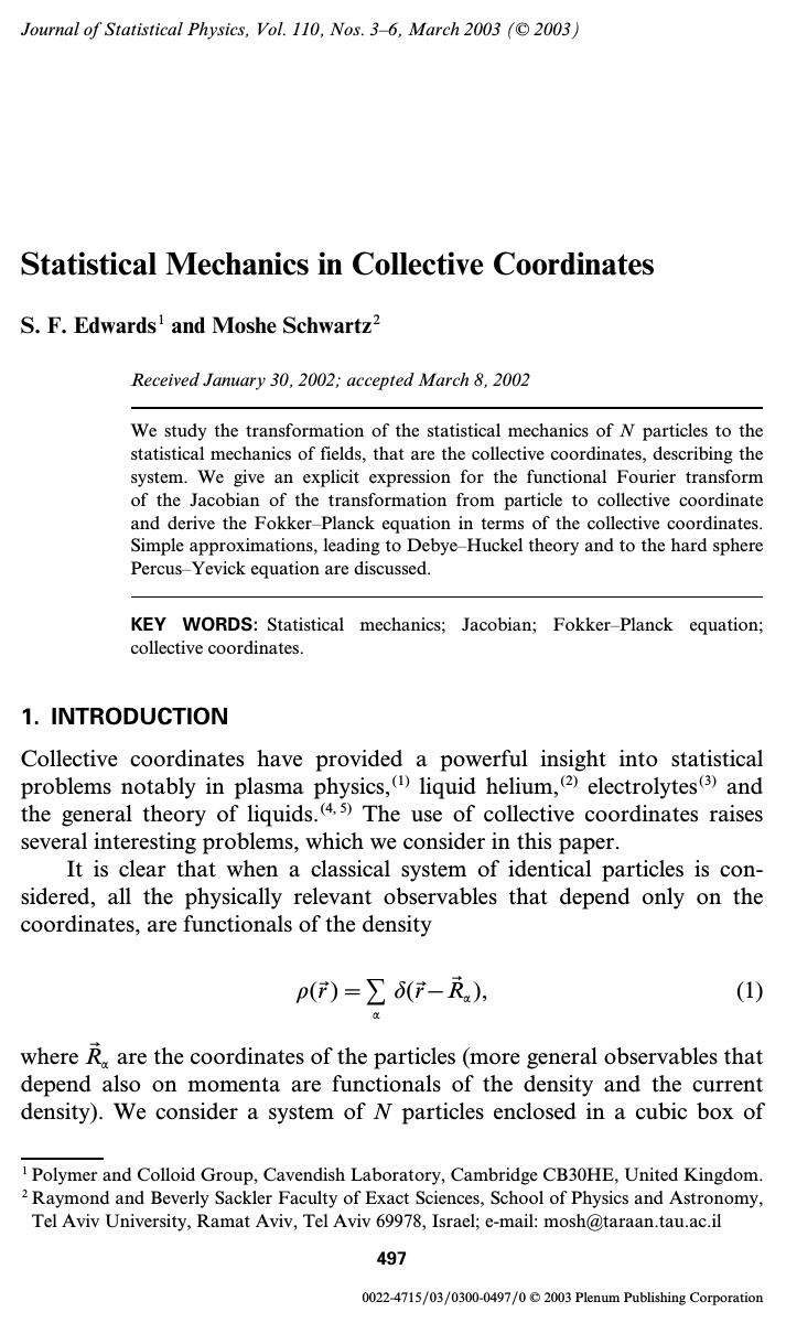 Statistical Mechanics in Collective Coordinates by Unknown