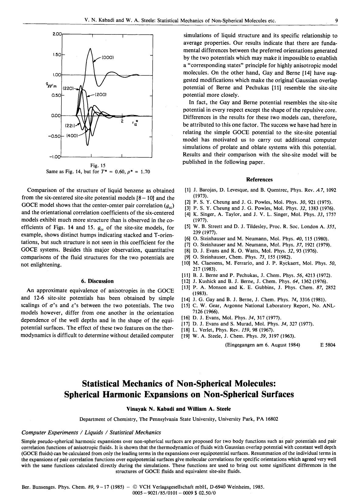 Statistical Mechanics of Non-Spherical Molecules: Spherical Harmonic Expansions on Non-Spherical Surfaces by Unknown