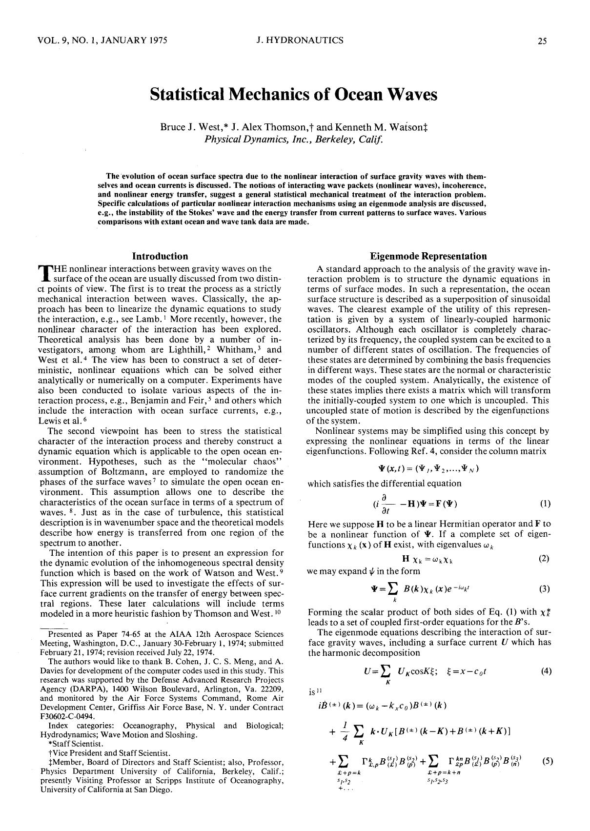 Statistical Mechanics of Ocean Waves by Unknown