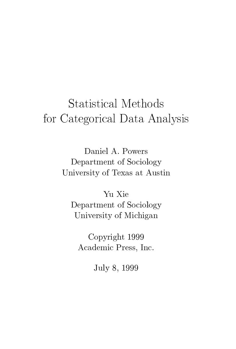 Statistical Methods for Categorical Data Analysis by Powers Xie