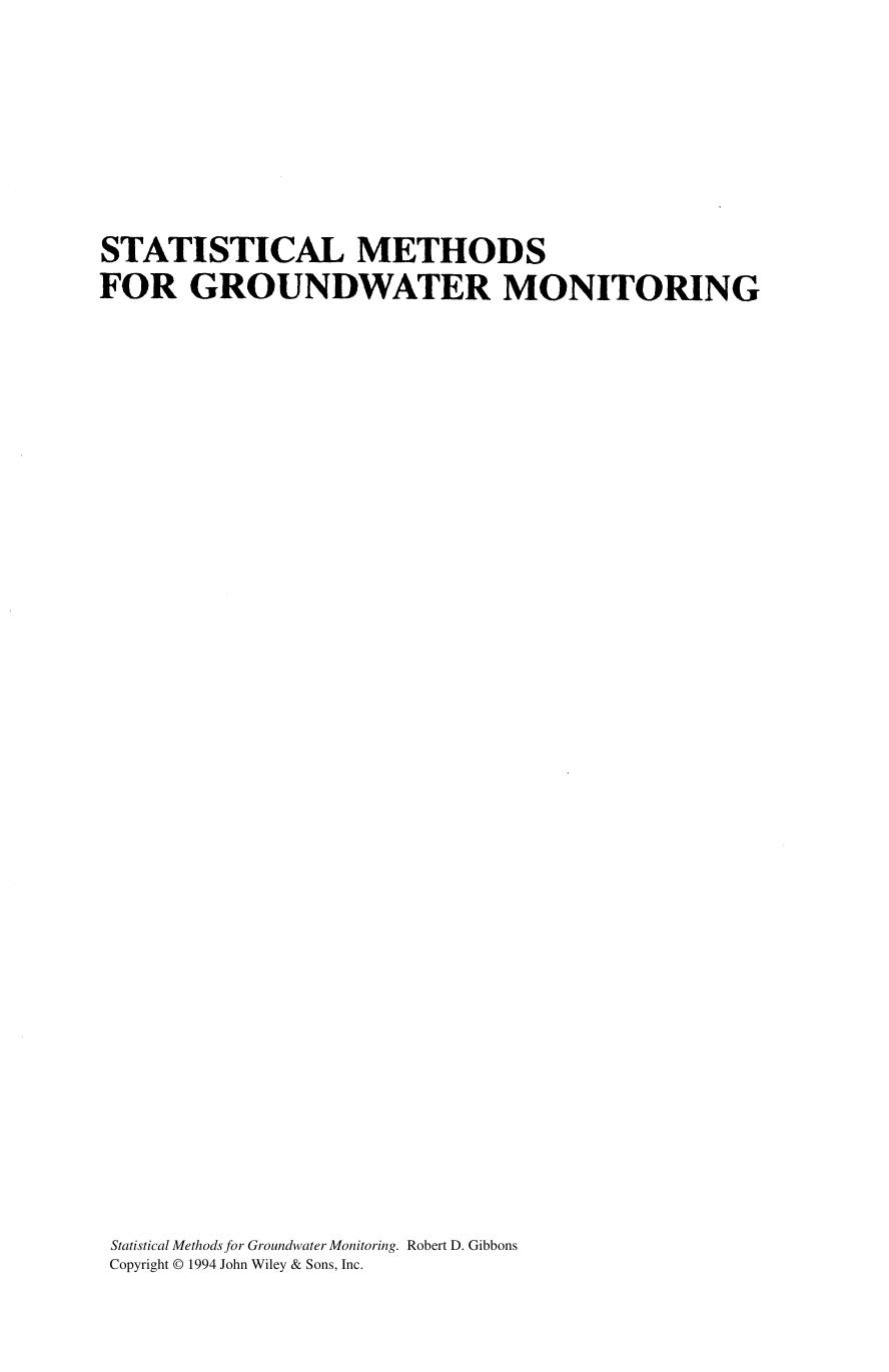 Statistical Methods for Groundwater Monitoring by Robert D. Gibbons(auth.)