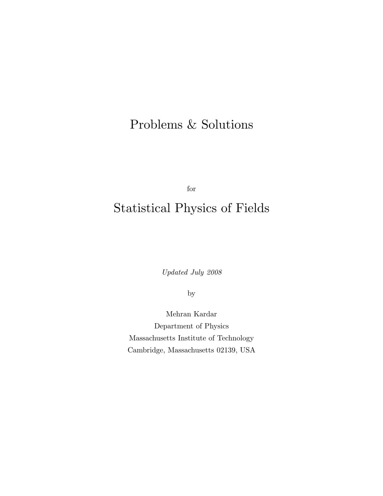 Statistical Physics of Fields solution manual by Mehran Kardar