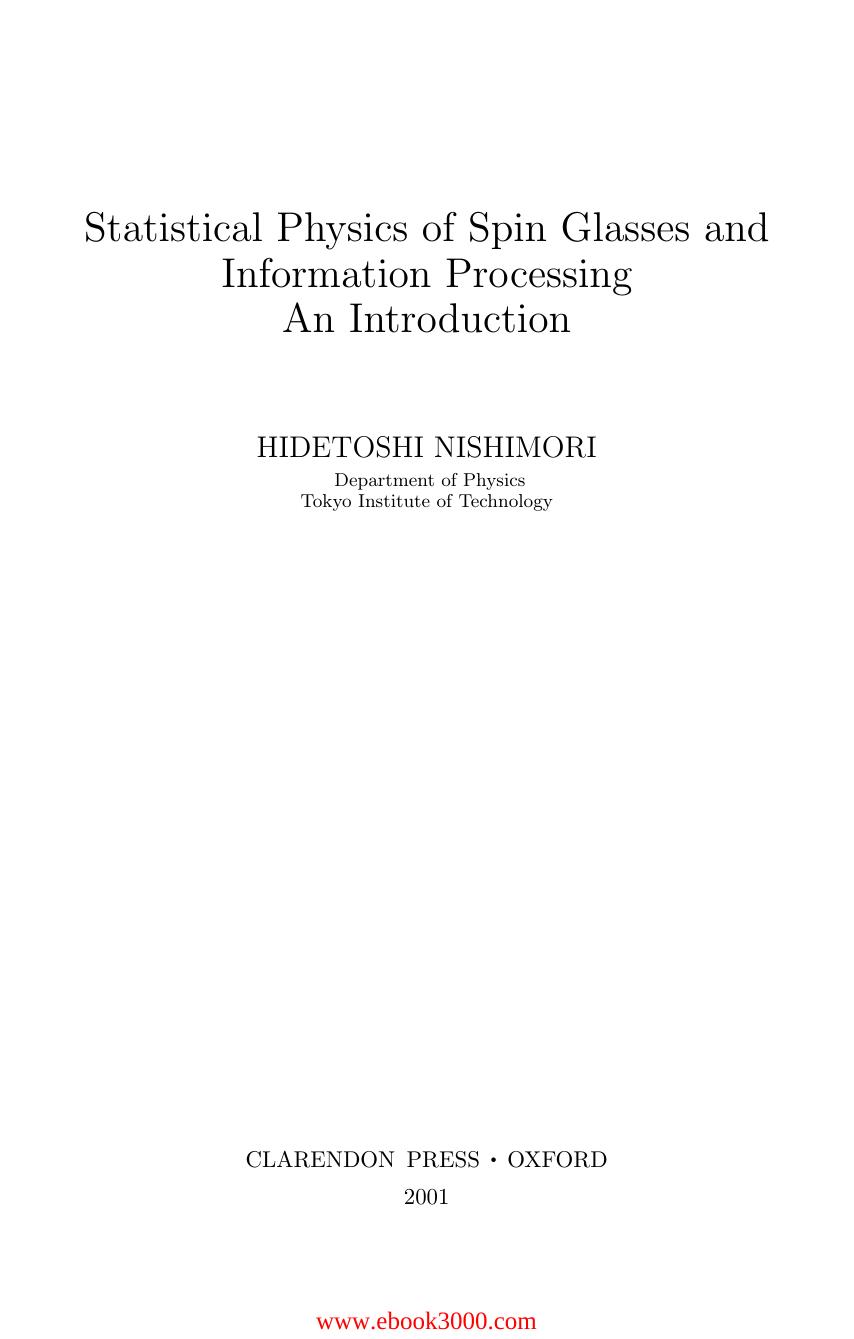 Statistical Physics of Spin Glasses and Information Processing: An Introductio by Unknow