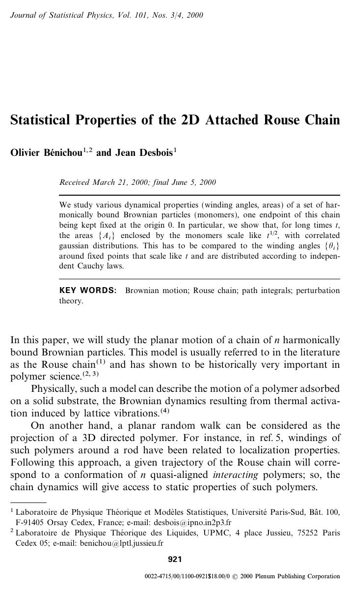 Statistical Properties of the 2D Attached Rouse Chain by Unknown