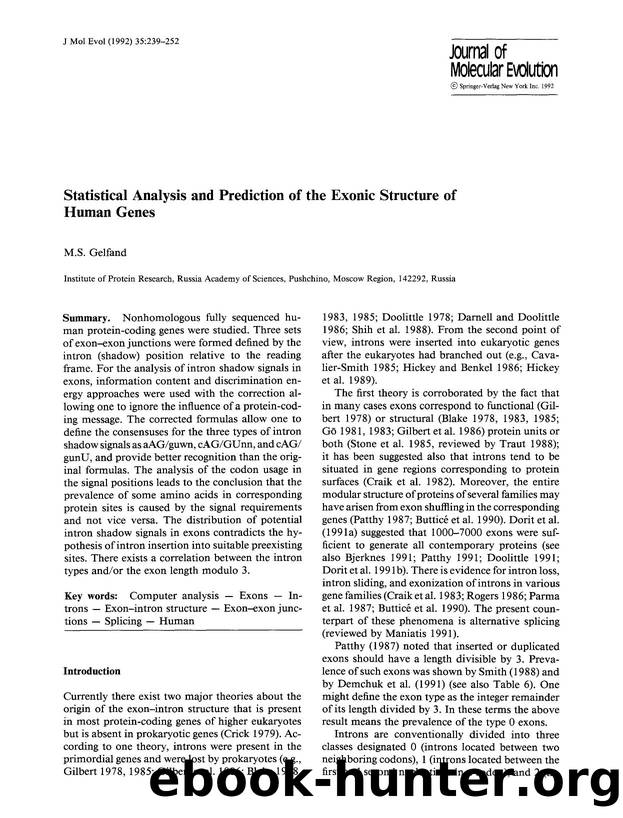 Statistical analysis and prediction of the exonic structure of human genes by Unknown