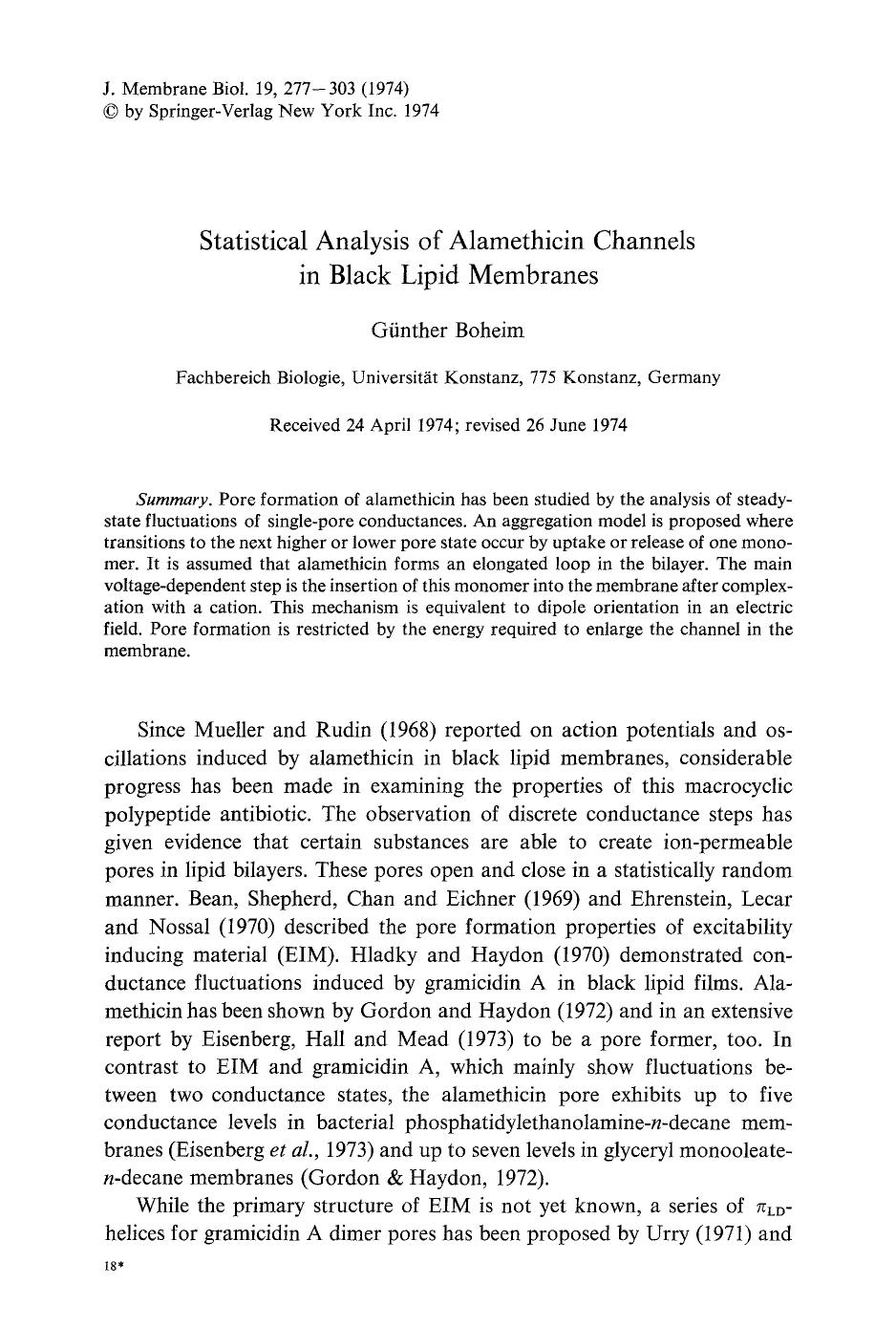 Statistical analysis of alamethicin channels in black lipid membranes by Unknown