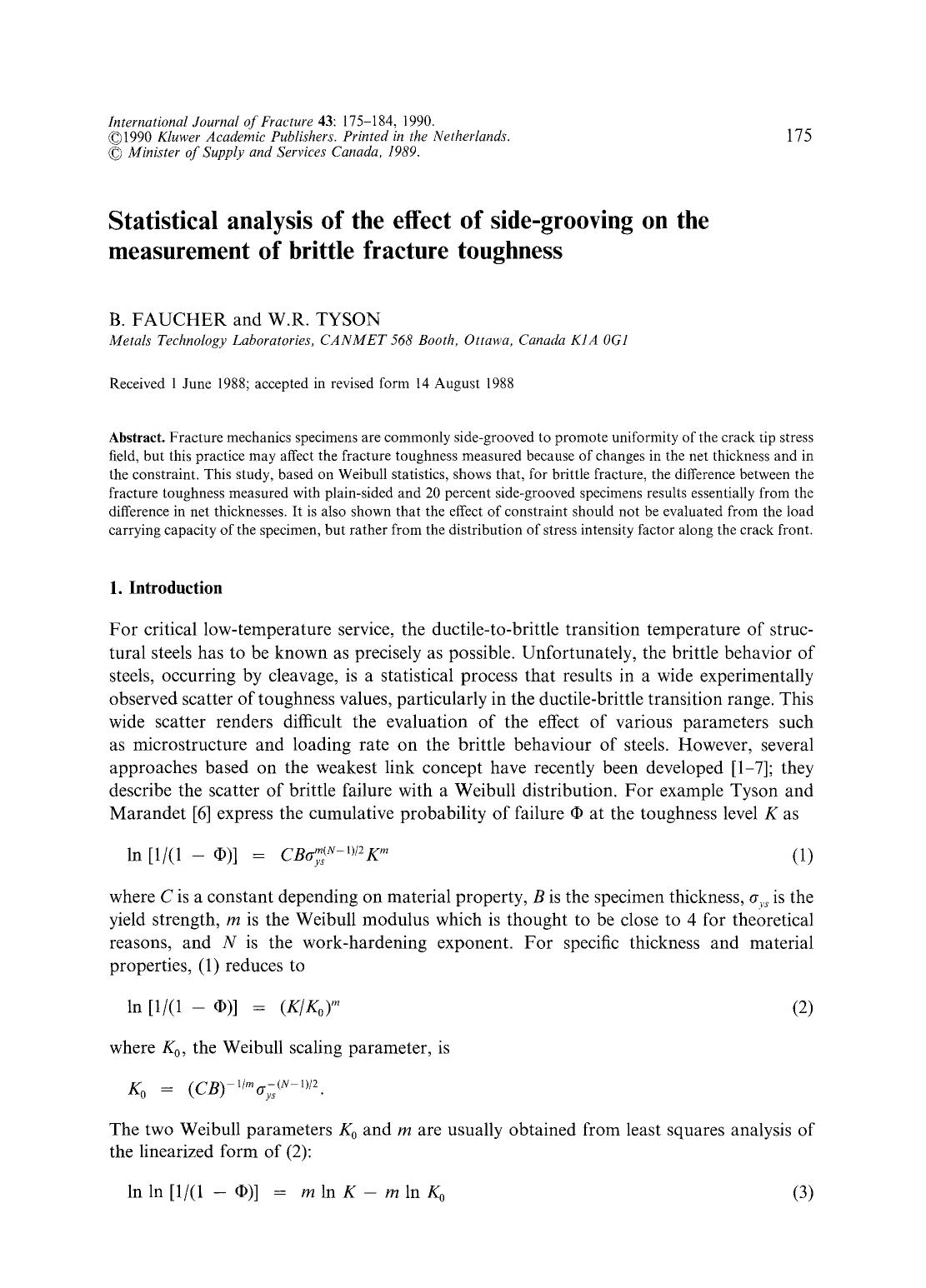Statistical analysis of the effect of side-grooving on the measurement of brittle fracture toughness by Unknown