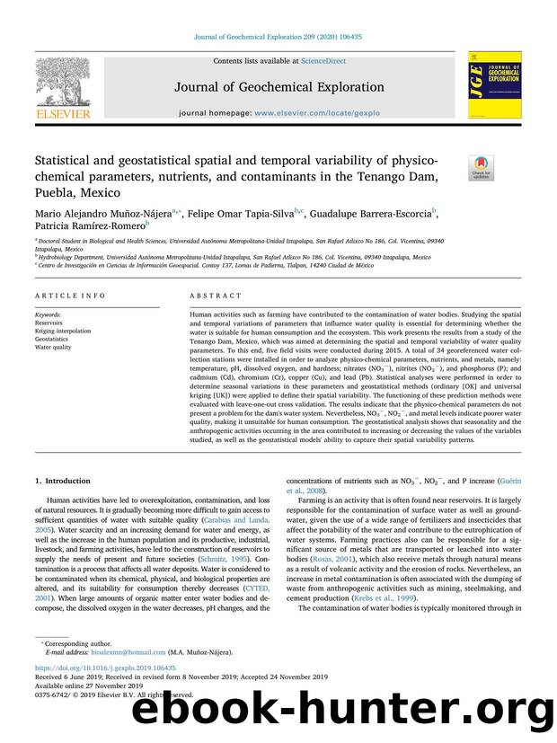 Statistical and geostatistical spatial and temporal variability of physico-chemical parameters, nutrients, and contaminants in the Tenango Dam, Puebla, Mexico by Mario Alejandro Muñoz-Nájera