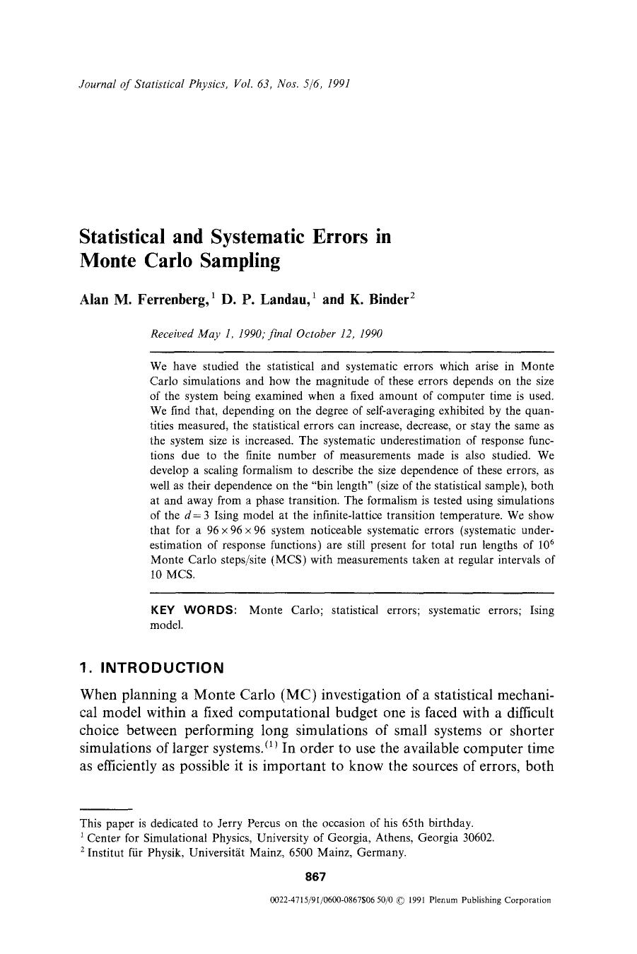 Statistical and systematic errors in Monte Carlo sampling by Unknown