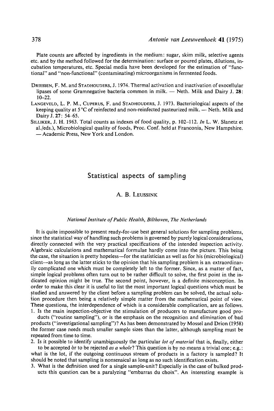 Statistical aspects of sampling by Unknown