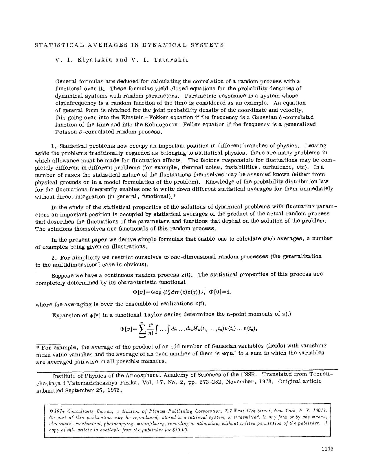 Statistical averages in dynamical systems by Unknown