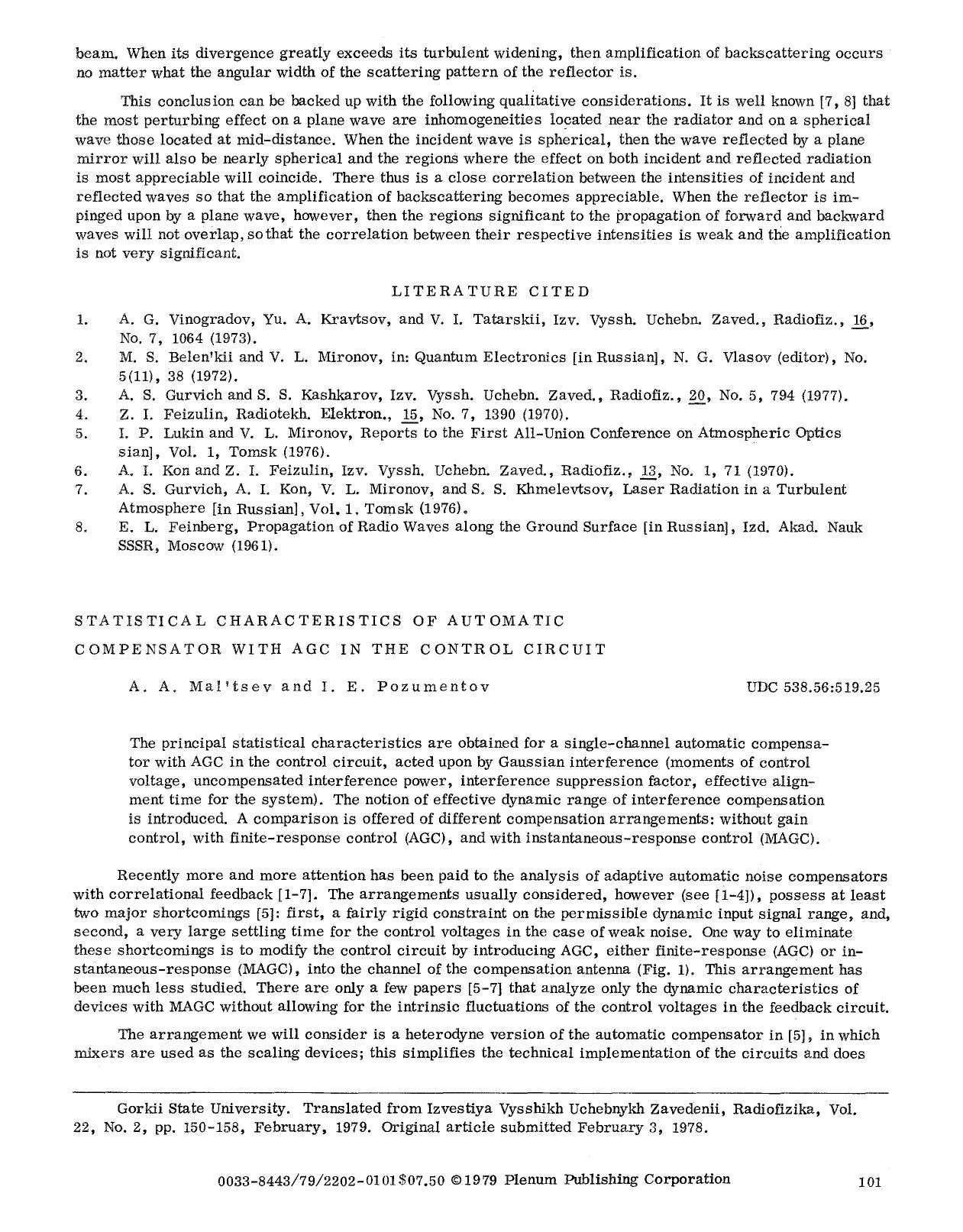 Statistical characteristics of automatic compensator with AGC in the control circuit by Unknown