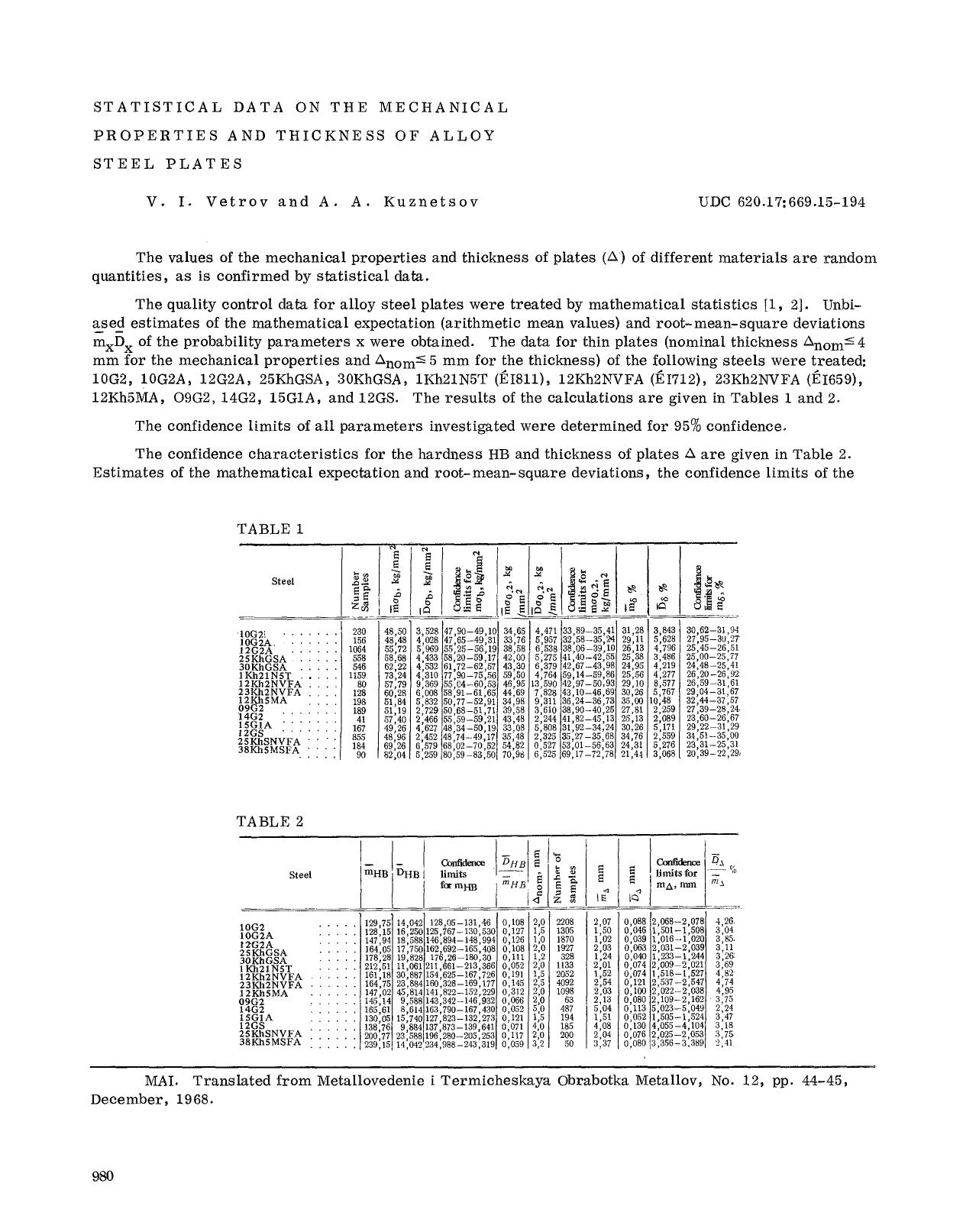 Statistical data on the mechanical properties and thickness of alloy steel plates by Unknown
