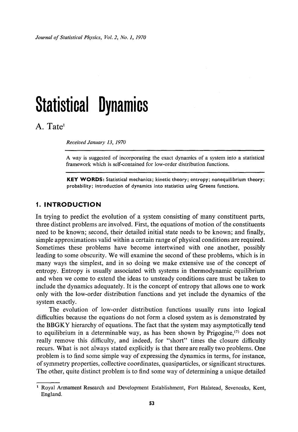 Statistical dynamics by Unknown