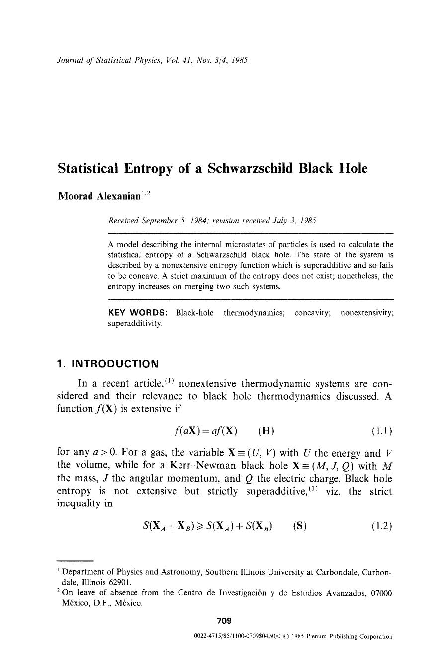 Statistical entropy of a Schwarzschild black hole by Unknown