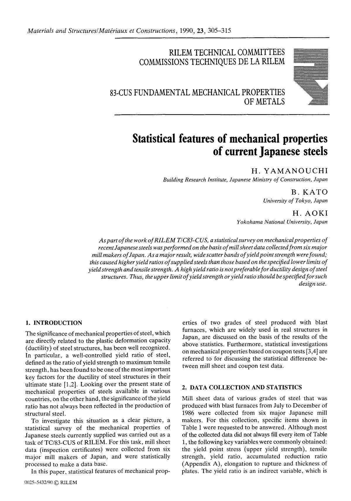 Statistical features of mechanical properties of current Japanese steels by Unknown