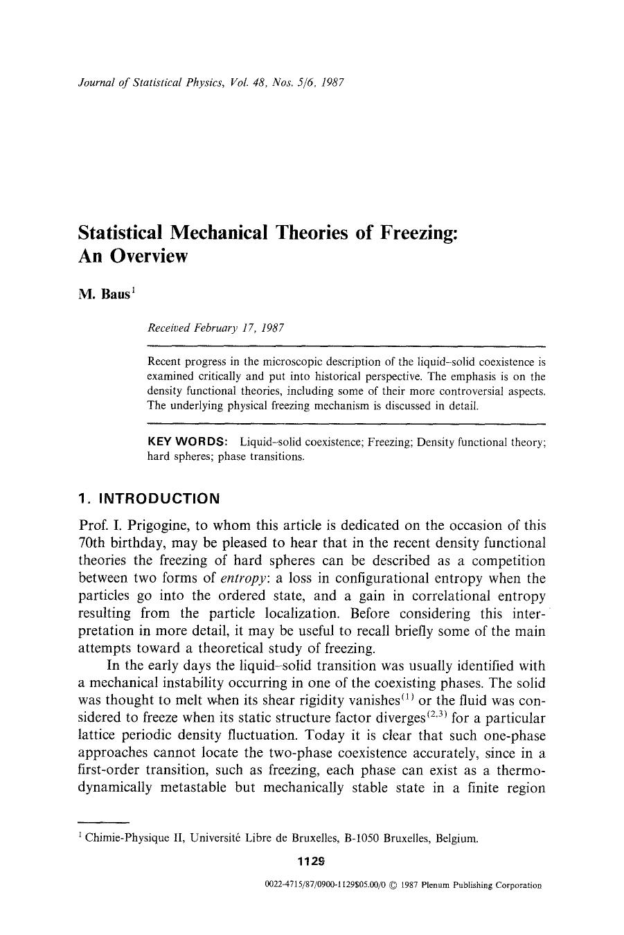 Statistical mechanical theories of freezing: An overview by Unknown