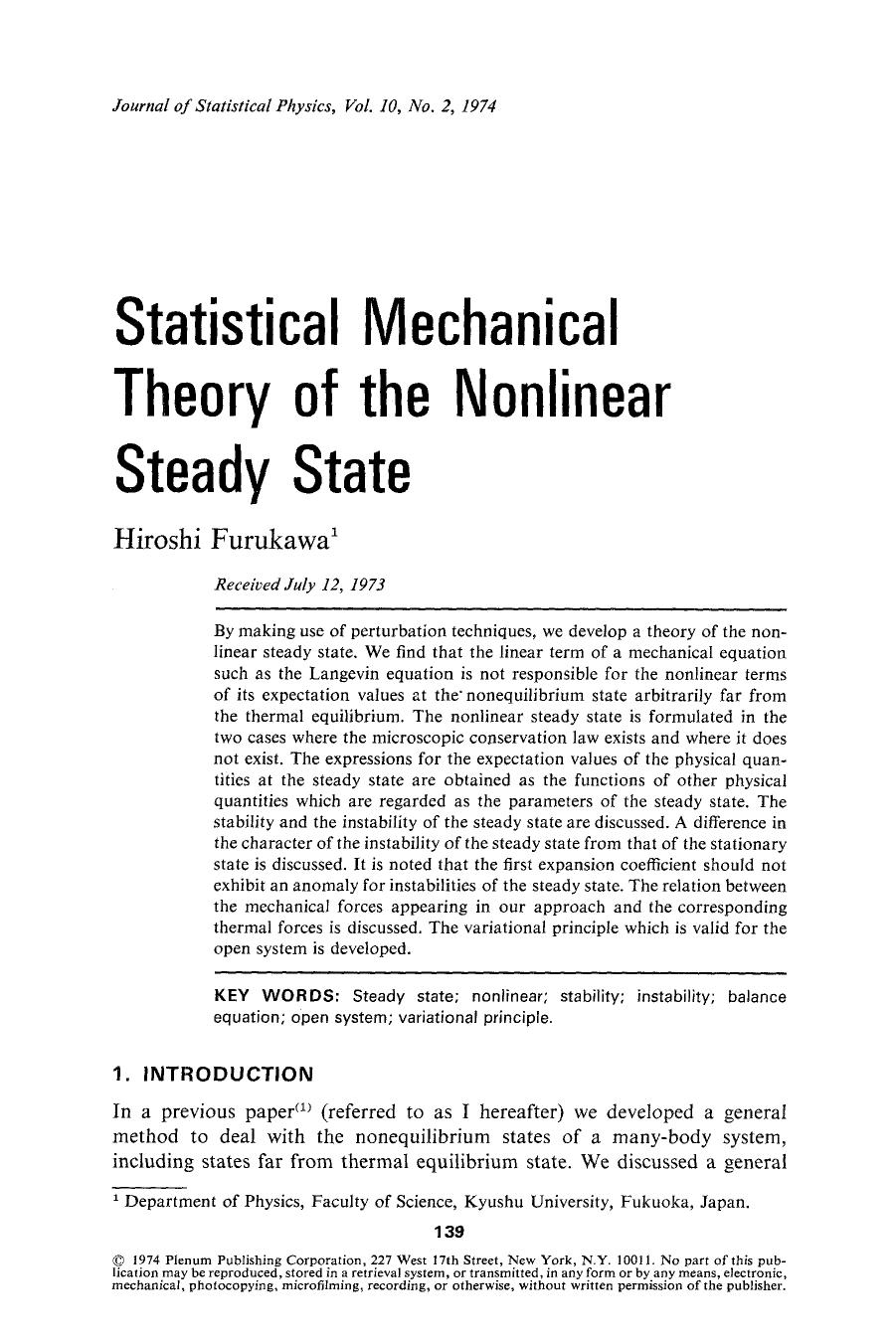 Statistical mechanical theory of the nonlinear steady state by Unknown