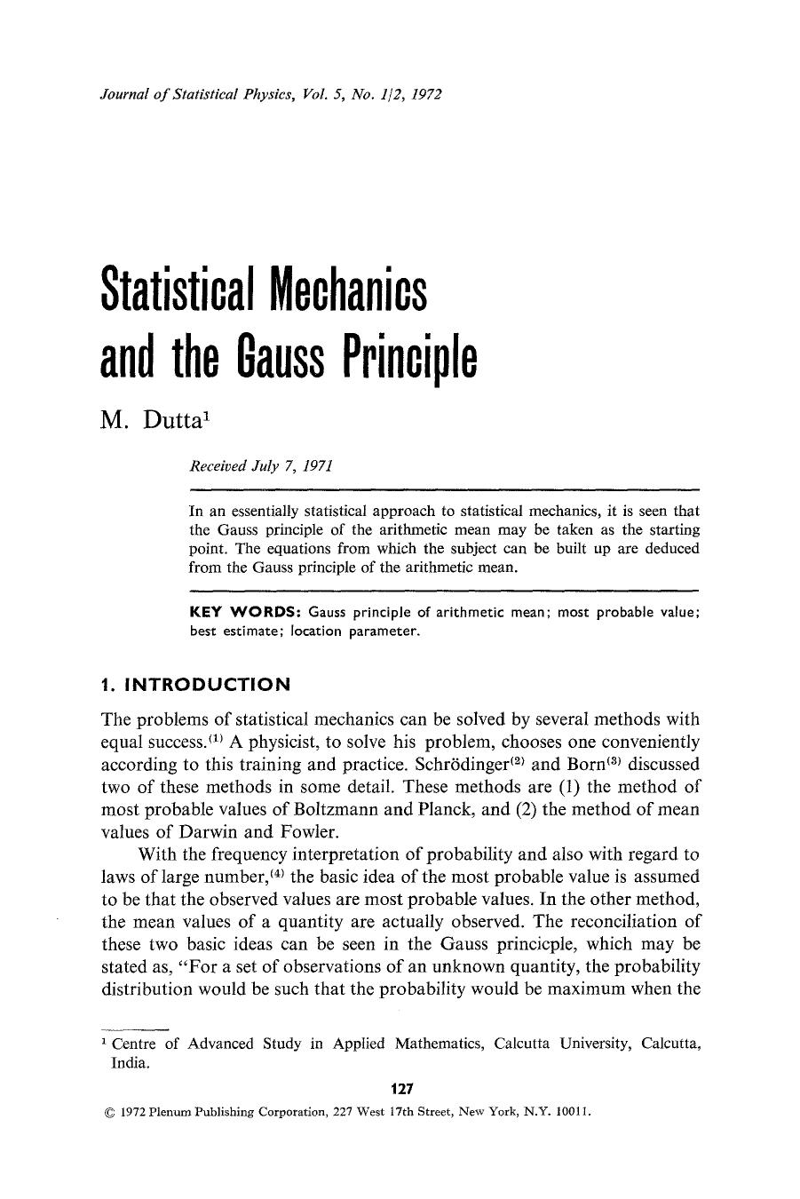 Statistical mechanics and the Gauss principle by Unknown