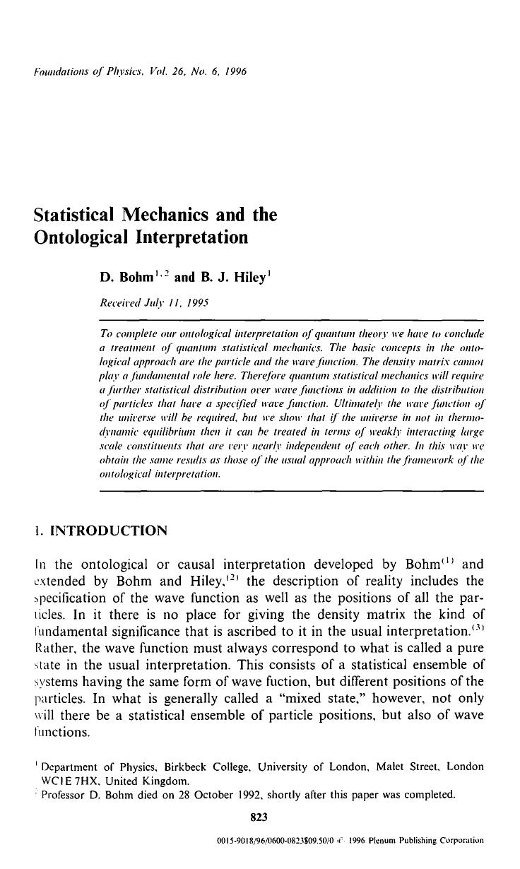 Statistical mechanics and the ontological interpretation by Unknown