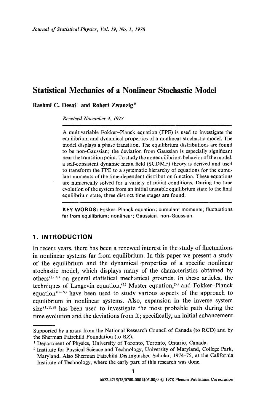 Statistical mechanics of a nonlinear stochastic model by Unknown