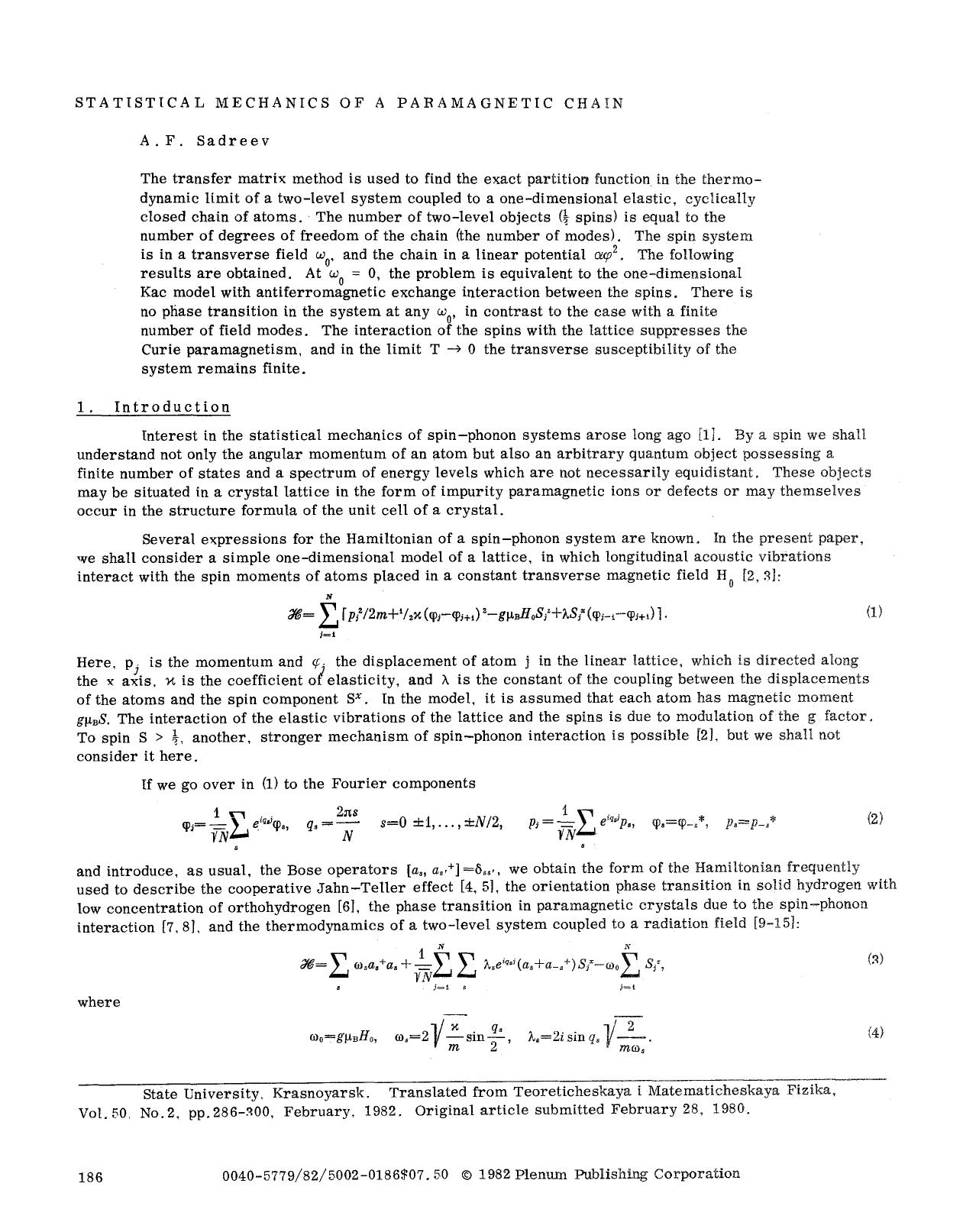 Statistical mechanics of a paramagnetic chain by Unknown
