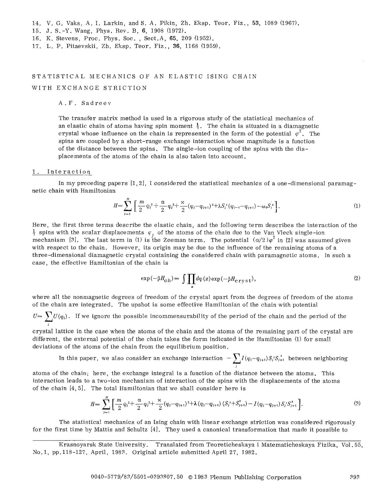 Statistical mechanics of an elastic Ising chain with exchange striction by Unknown