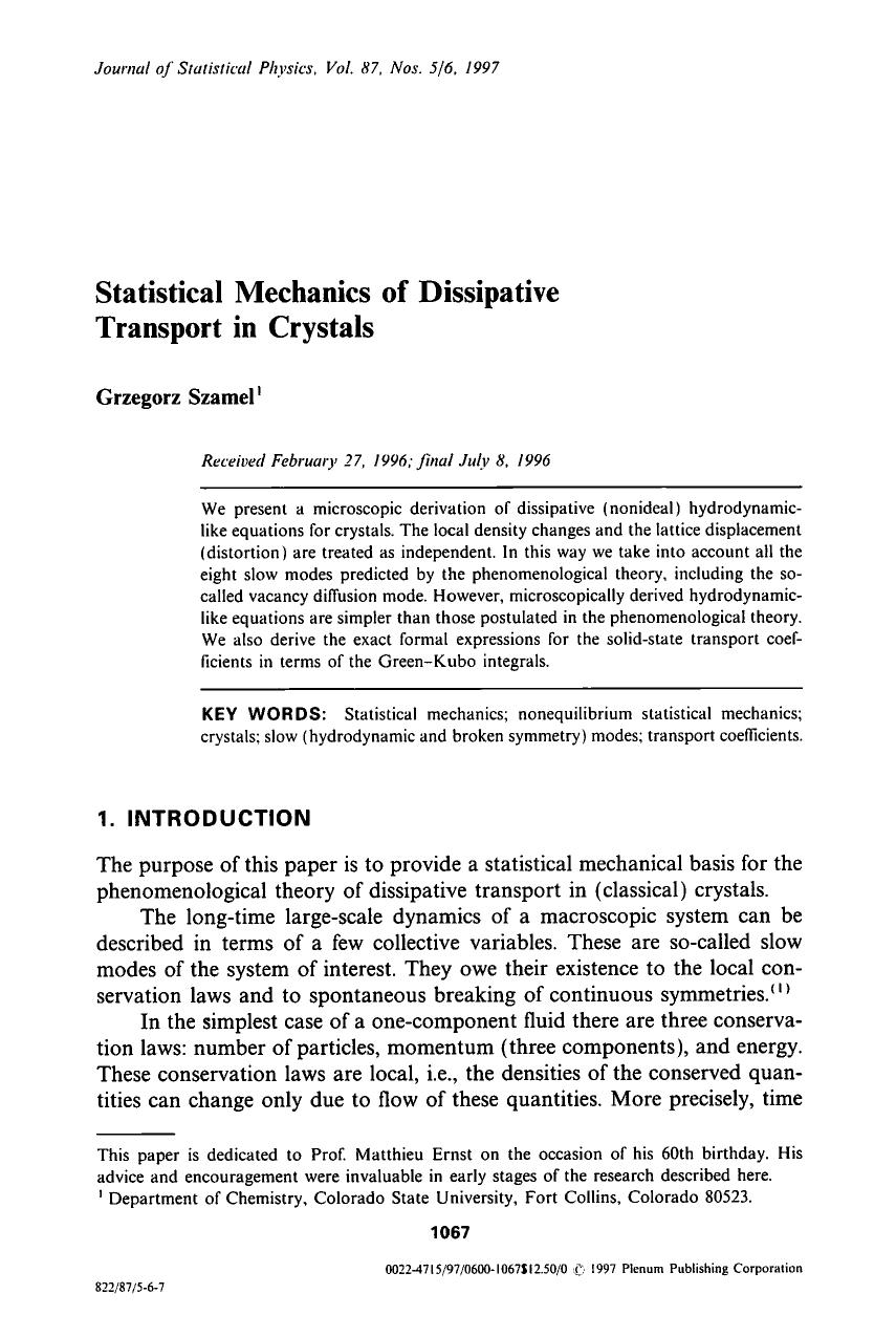 Statistical mechanics of dissipative transport in crystals by Unknown