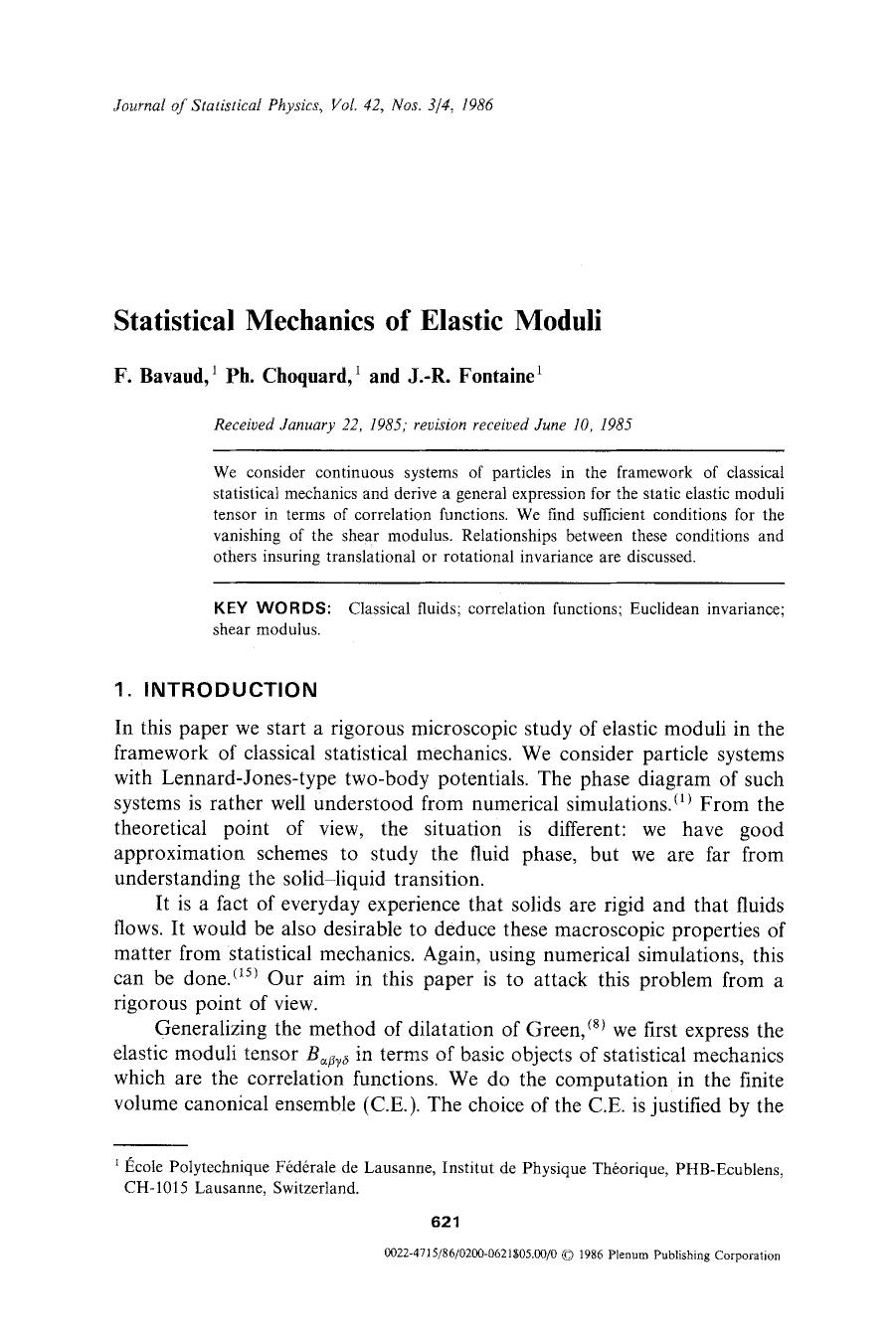 Statistical mechanics of elastic moduli by Unknown