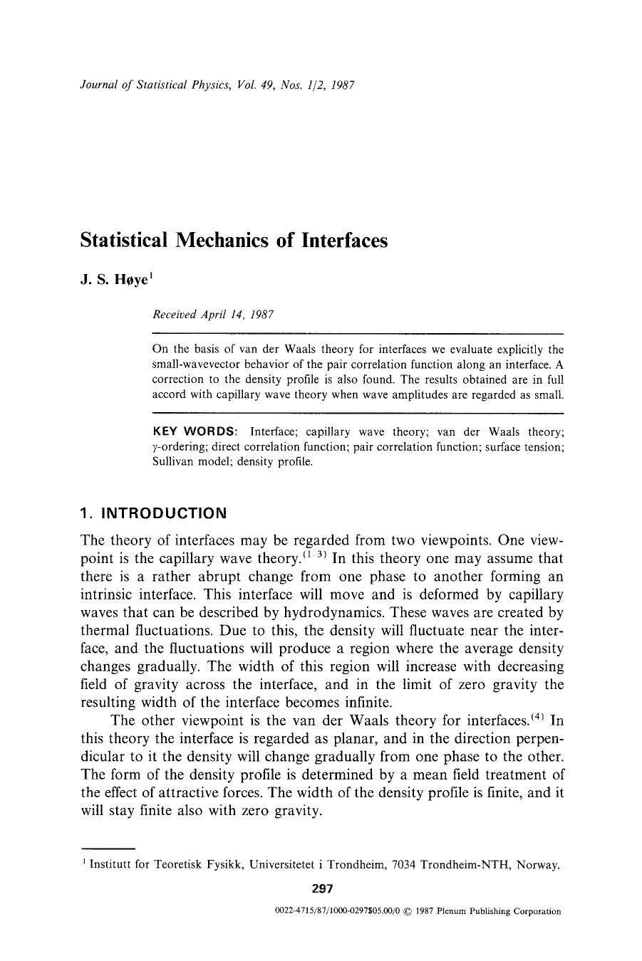Statistical mechanics of interfaces by Unknown