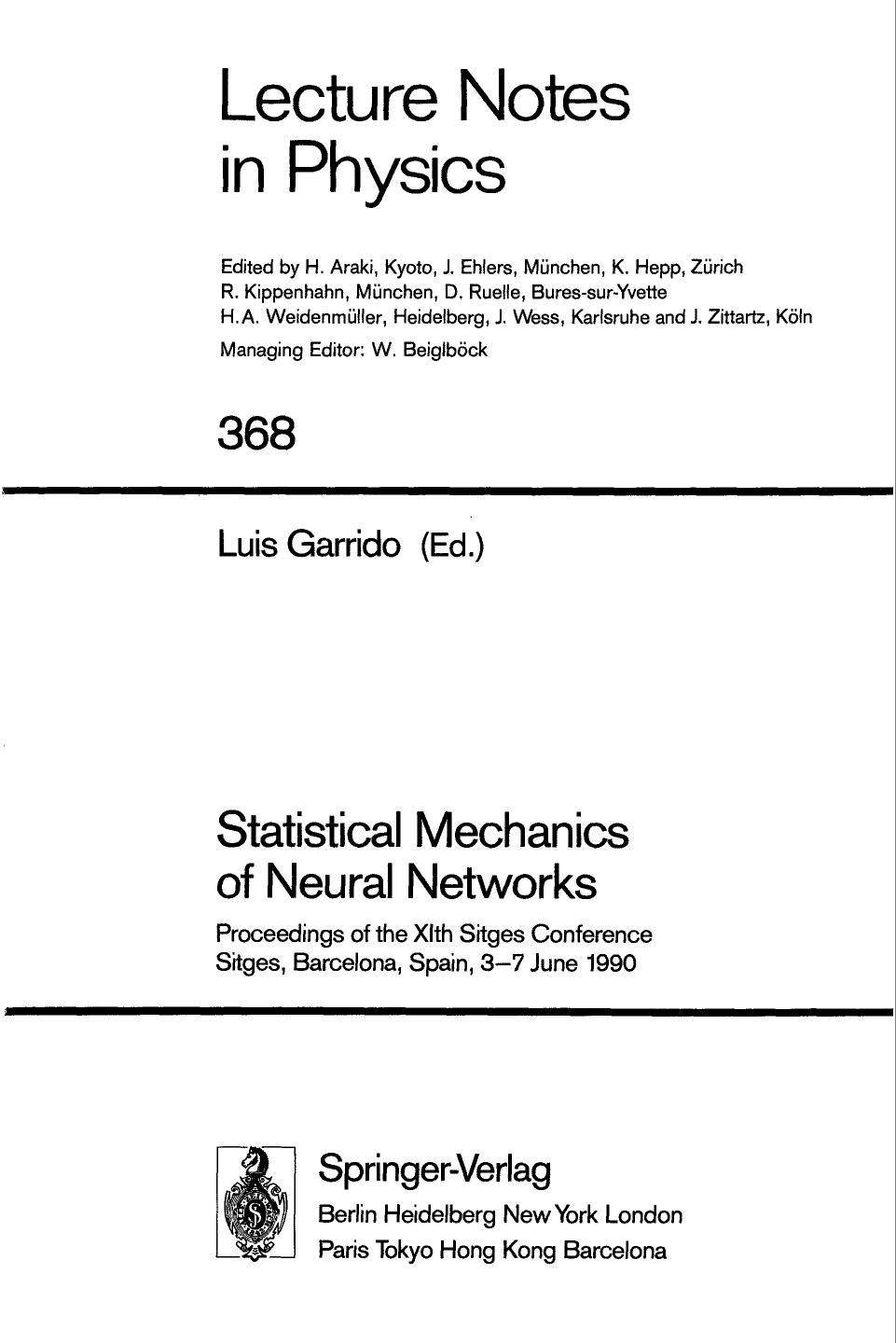 Statistical mechanics of neural networks by Luis Garrido