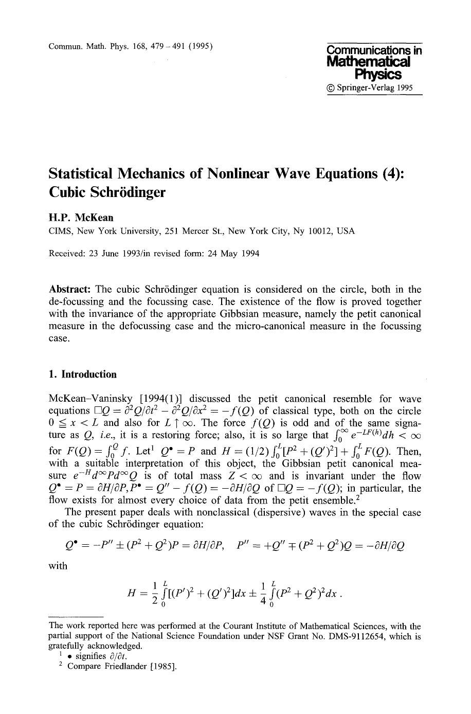 Statistical mechanics of nonlinear wave equations (4): Cubic Schr&#x00F6;dinger by Unknown