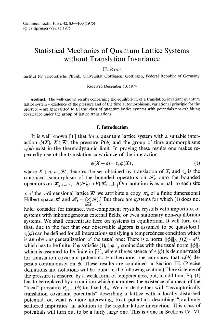 Statistical mechanics of quantum lattice systems without translation invariance by Unknown