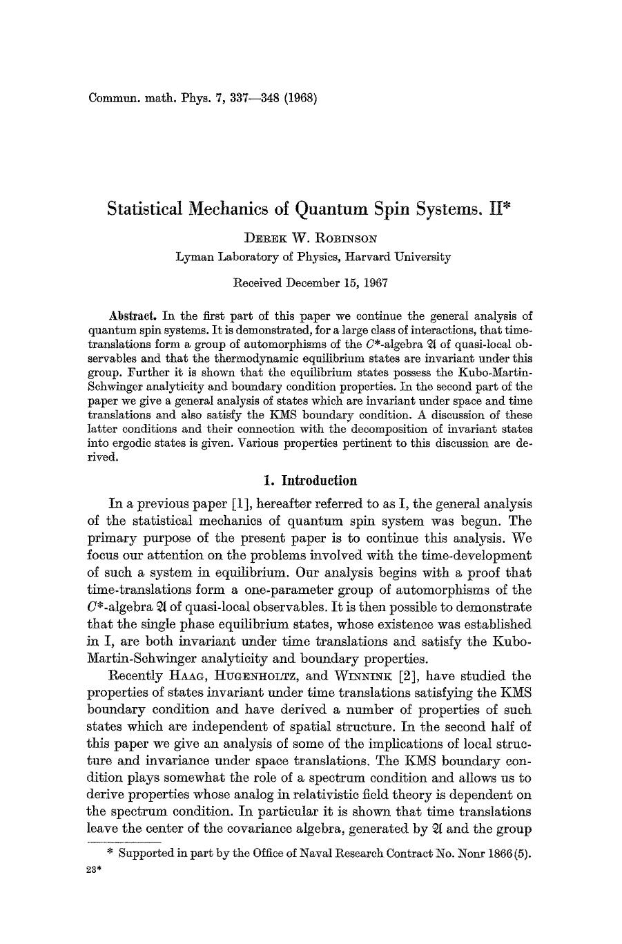 Statistical mechanics of quantum spin systems. II by Unknown