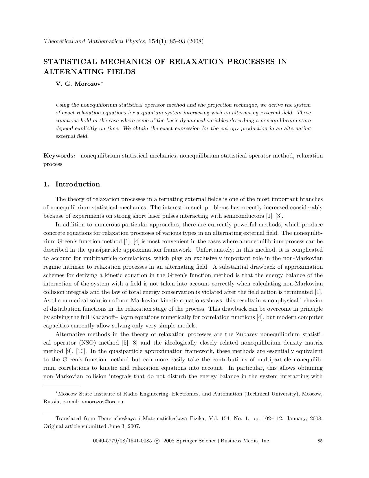 Statistical mechanics of relaxation processes in alternating fields by Unknown