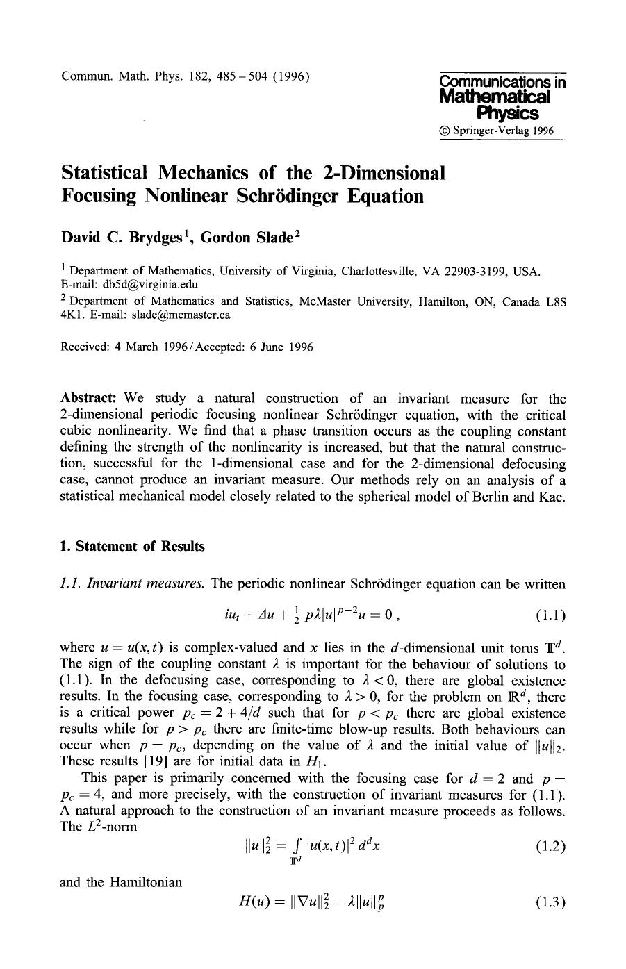 Statistical mechanics of the 2-dimensional focusing nonlinear Schr&#x00F6;dinger equation by Unknown